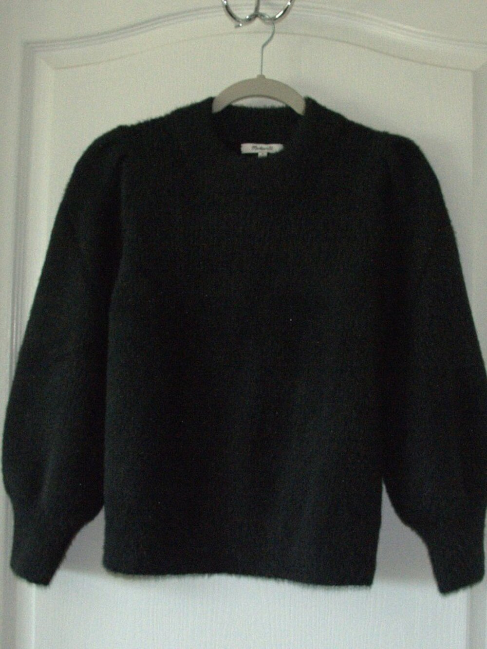 Madewell Women's Eaton Puff Sleeve Pullover Sweater size Medium Black